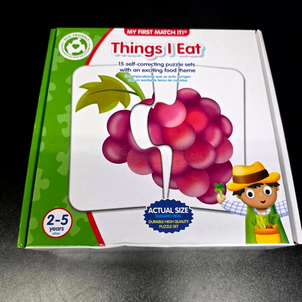 Fisher-Price Wooden Jigsaw Puzzle & Things I Eat Match It Set Toddler OS Multi